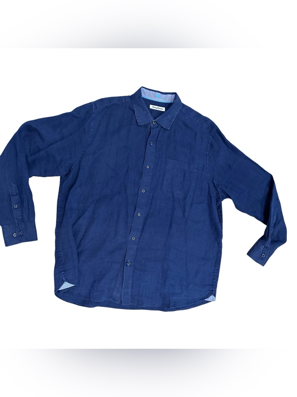 Men’s Tommy Bahama 100% Linen Button Up Down Shirt Blue Textured Size XL